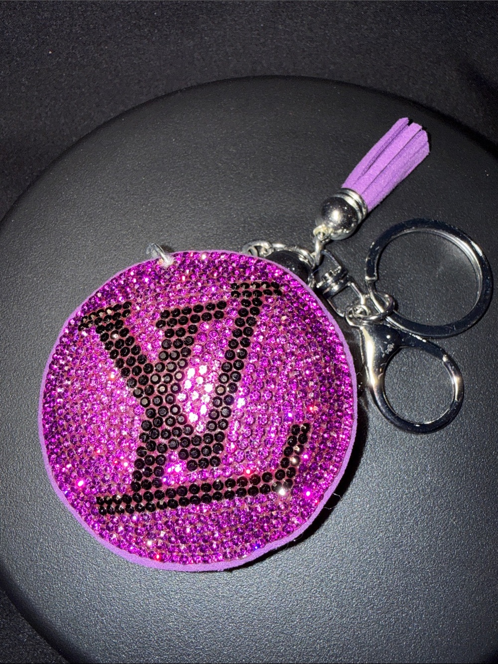 Sparkling Purple Crystal Logo Keychain Card Holder